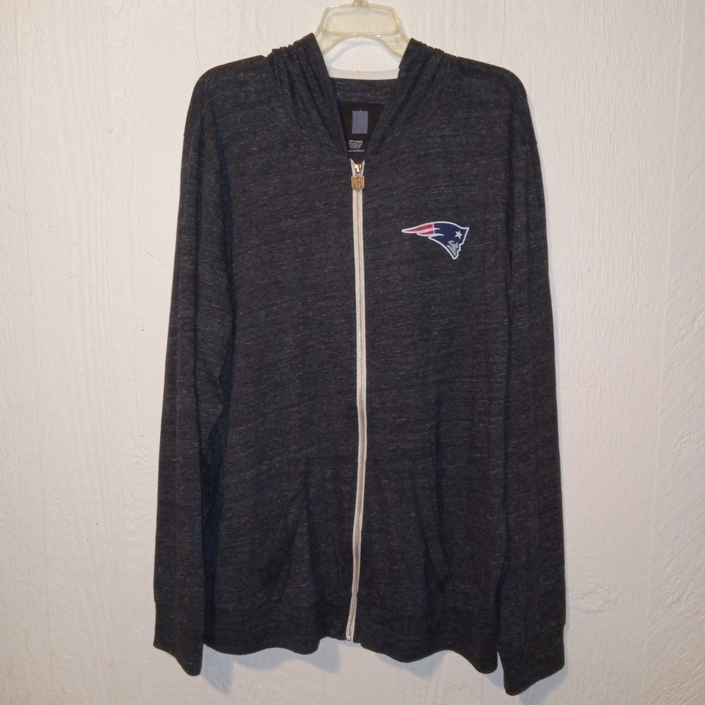 NFL New England Patriots Hoodie Mens 2XL Gray Full Zip Lightweight Tri-Blend
